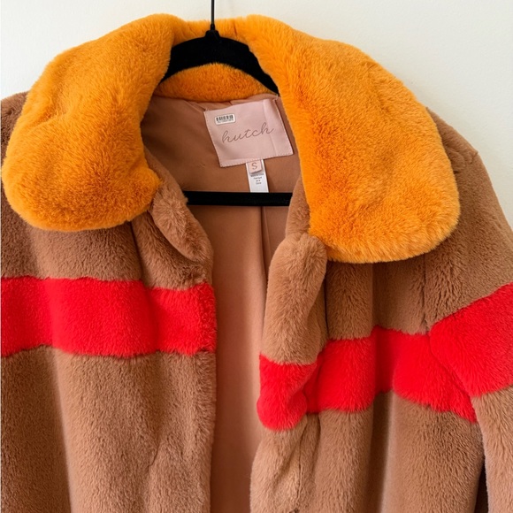 Hutch Long Faux Fur Coat 70s Retro Style Maximalist Colorblock Statement Coat - Picture 3 of 9